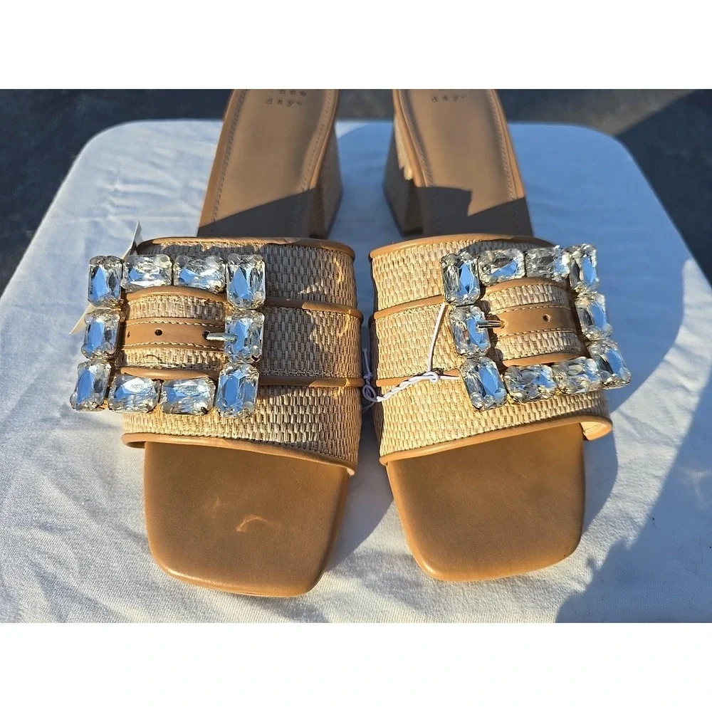 Women's Kathleen Raffia Buckle‎ Block Heels Beige A New Day Size 8 Neutral NWT